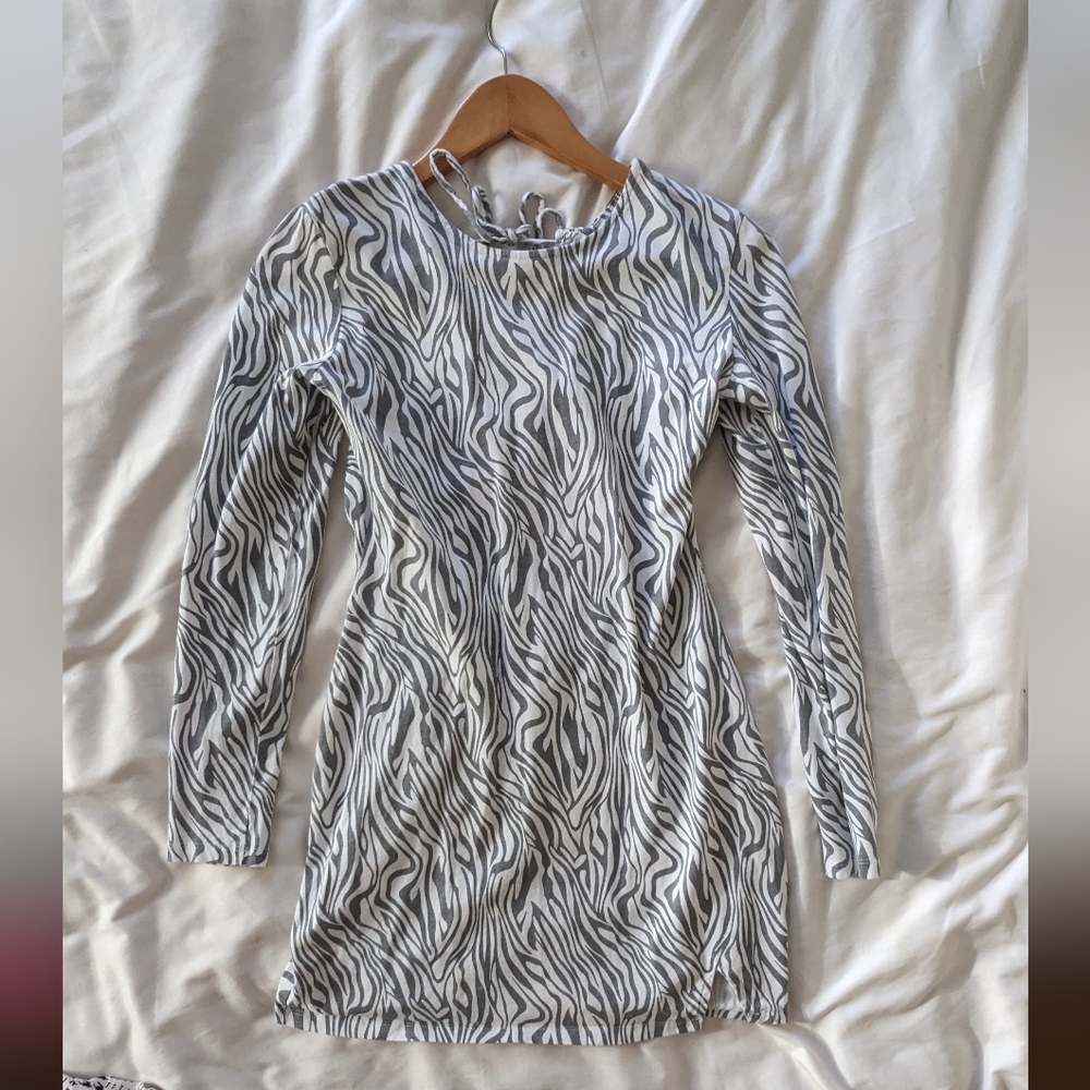 Bobbles and Lace - Grey Zebra Print Backless Dress